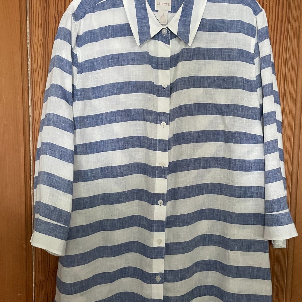 Chico's Blue & White 3/4 sleeve Blouse - Sz 3